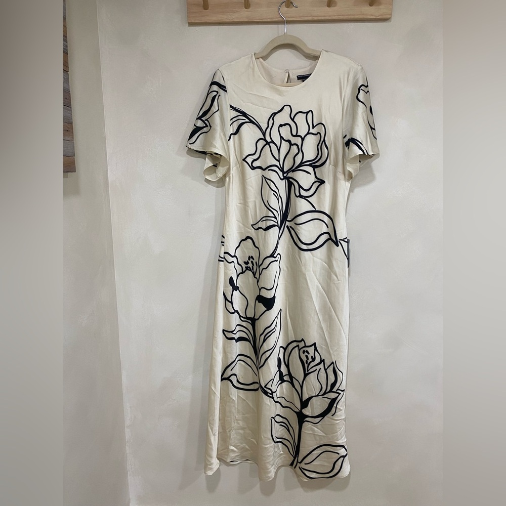 Maggy London Satin Charmeuse Floral Print Short Sleeve Midi Dress Size 14 - Picture 2 of 11